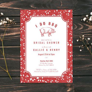 Red Floral Pig I DO BBQ Bridal Shower Invitations