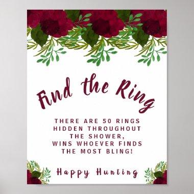 Red Flower Find the Ring Bridal Shower Game Sign
