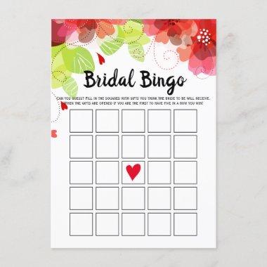 Red flowers floral bridal shower bingo game Invitations
