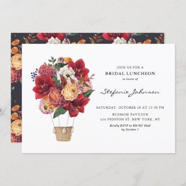 Red Flowers Hot Air Balloon Bridal Luncheon Invitations