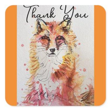 Red Fox Watercolour Birthday Party Paper Plate Square Sticker