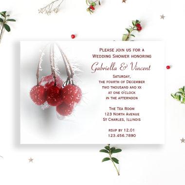 Red Frosty Berries Winter Wedding Shower Invitations