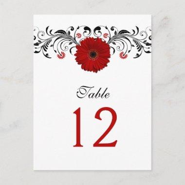 Red Gerbera Daisy Table Number Card