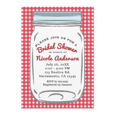 Red Gingham & Blue Mason Jar Rustic Country