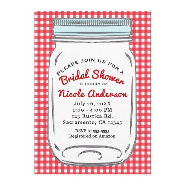 Red Gingham & Blue Mason Jar Rustic Country