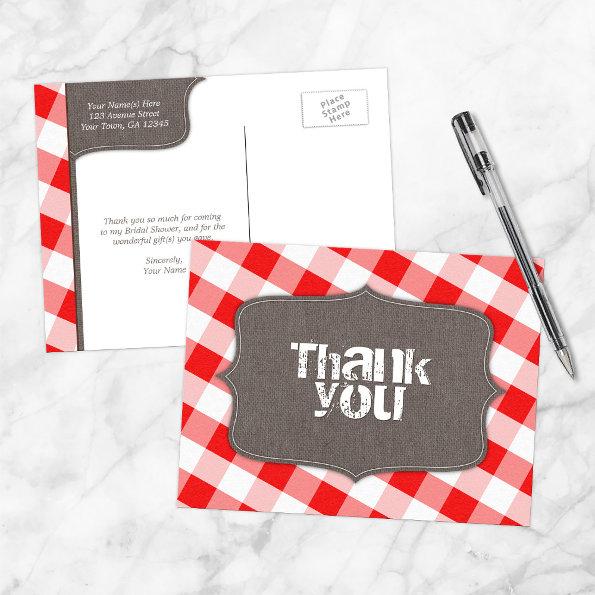 Red Gingham Canvas Thank You PostInvitations
