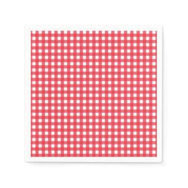 Red Gingham Checkered Rustic Country Picnic Party Paper Napkins