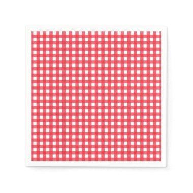 Red Gingham Checkered Rustic Country Picnic Party Paper Napkins