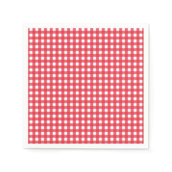 Red Gingham Checkered Rustic Country Picnic Party Paper Napkins