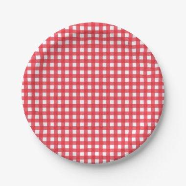 Red Gingham Checkered Rustic Country Picnic Party Paper Plates