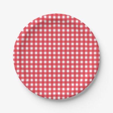 Red Gingham Checkered Rustic Country Picnic Party Paper Plates