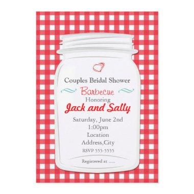 Red Gingham Country Rustic Mason Jar Invitations