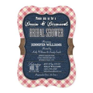 Red Gingham, Denim Bridal Shower Invitations