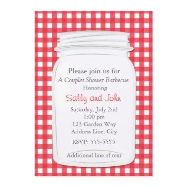 Red Gingham Mason Jar Country Picnic Summer Invite