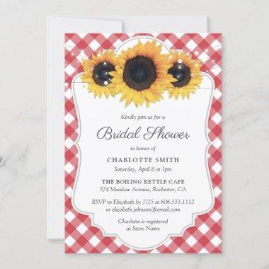 Red Gingham Sunflower Bridal Shower Invitations