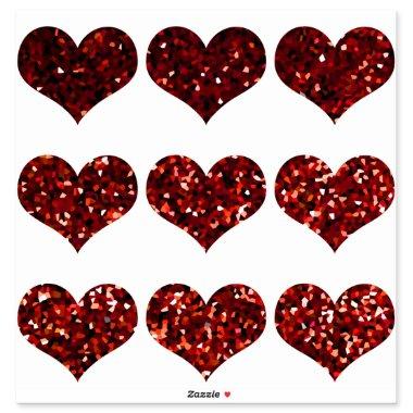 Red Glittery Heart Pattern Glitter Sparkly Wedding Sticker