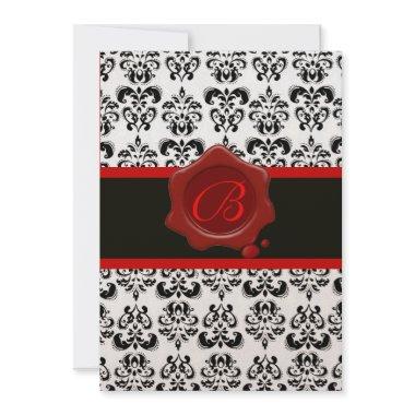 RED, GOLD AND BLACK DAMASK ,WAX SEAL MONOGRAM