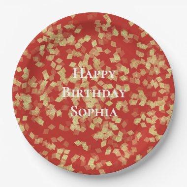 Red Gold Birthday Paper Plates