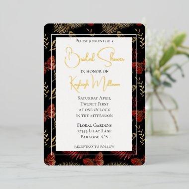 Red Gold Black Butterflies Leaves  Foil