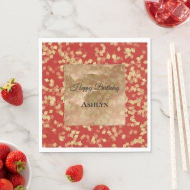 Red Gold Confetti Abstract Birthday Napkins