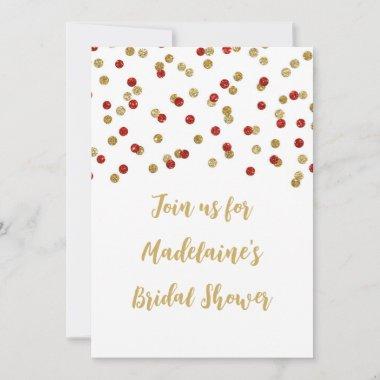 Red Gold Confetti Bridal Shower Invitations