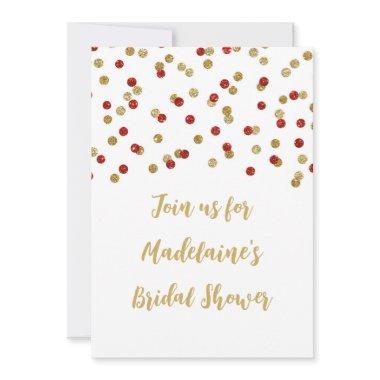 Red Gold Confetti Bridal Shower Invitations