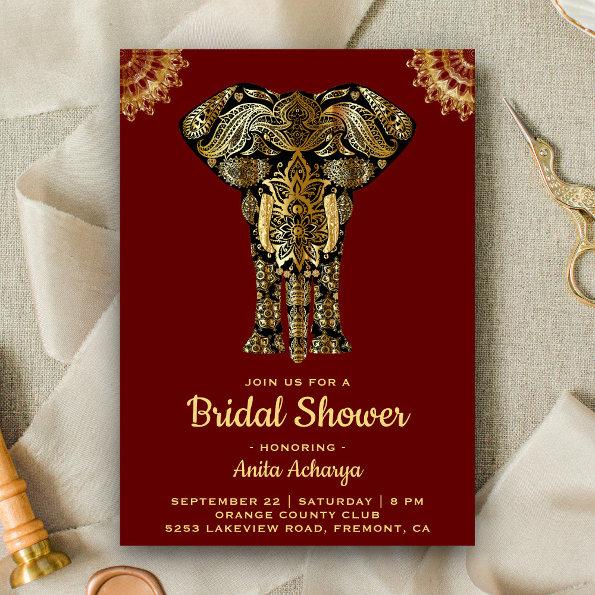 Red Gold Elephant Indian Bridal Shower Invitations