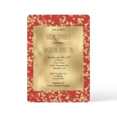 Red Gold Glam Confetti Abstract