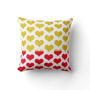 Red Gold Golden Hearts Patterns Ombre 2022 Cute Throw Pillow