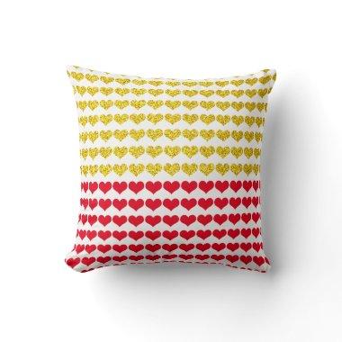 Red Gold Hearts Pattern Ombre 2022 Cute Gift Decor Throw Pillow
