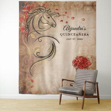 Red Gold Horse Rustic Photo Backdrop Tapestries