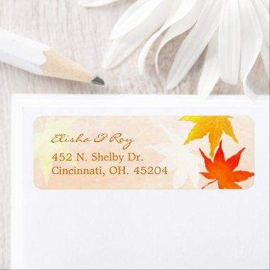 Red Gold Maple Leaf Wedding Return Address Label