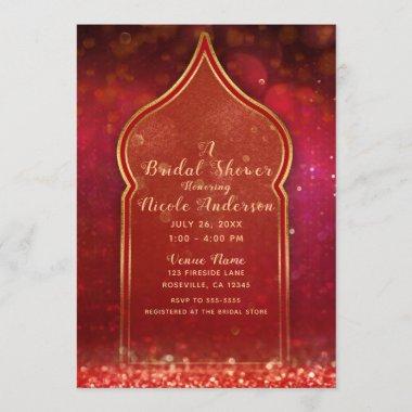 Red & Gold Moroccan Arabian Nights Bridal Shower Invitations