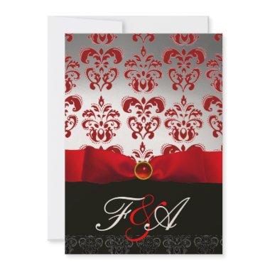 RED GOLD RIBBON & BLACK DAMASK MONOGRAM Ruby Invitations