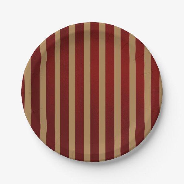 Red & Gold Vertical Stripes Striped Pattern Paper Plates