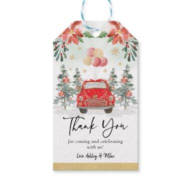Red Gold Winter Greenery Drive By Party Parade Gift Tags