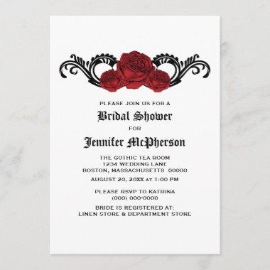 Red Gothic Swirl Roses Bridal Shower Invite