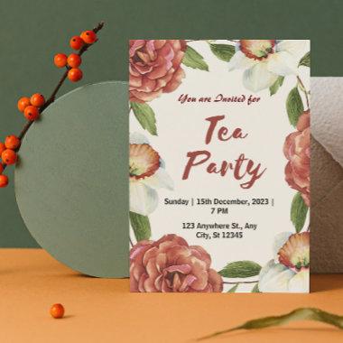 Red Green and White Flower Tea Party Invitations