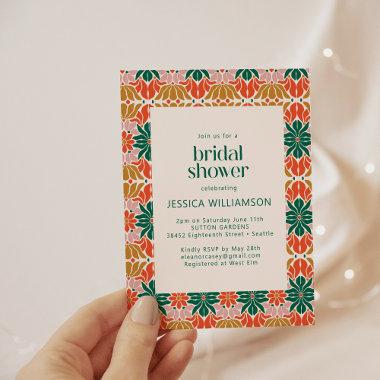 Red Green Pink Christmas Botanical Bridal Shower Invitations