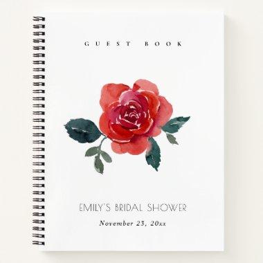 RED GREEN ROSE FLORAL BRIDAL SHOWER GUESTBOOK NOTEBOOK