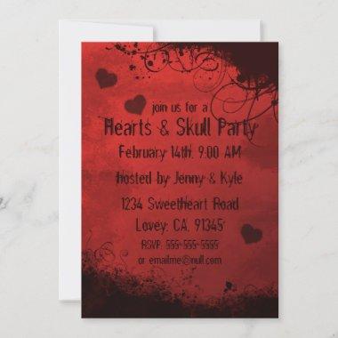 Red Grunge Damask Valentine Invitations
