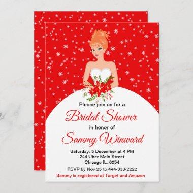 Red Hair Bride Christmas Red Bridal Shower Invitations