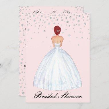 Red Hair Bride Illustration Diamond Bridal Shower Invitations