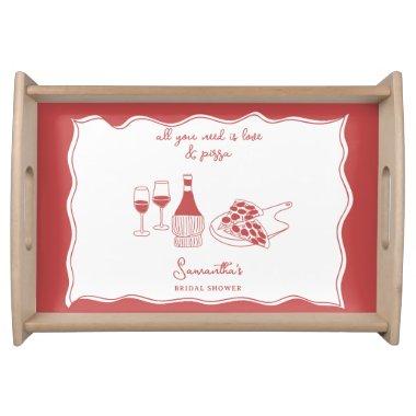 Red Hand Drawn Italian Pizza Wine  Serving Tray