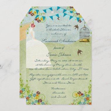 Red Head Bridal Shower Birdcage Bunting Invite