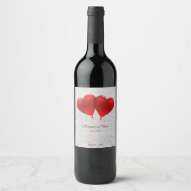 Red Heart Balloons Wedding Wine Label