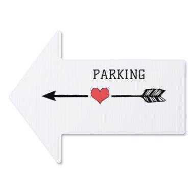 Red Heart Black Arrow Wedding Parking Sign