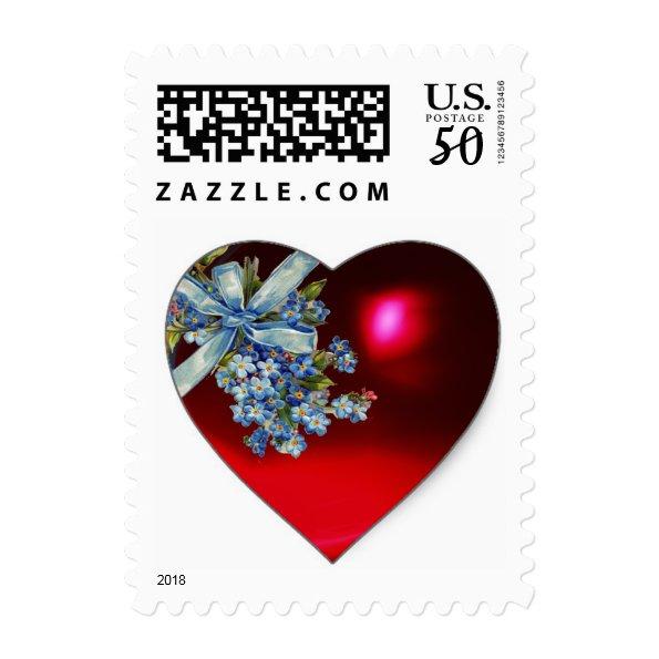 RED HEART,BOW AND FORGET ME NOTS WEDDING PARTY POSTAGE