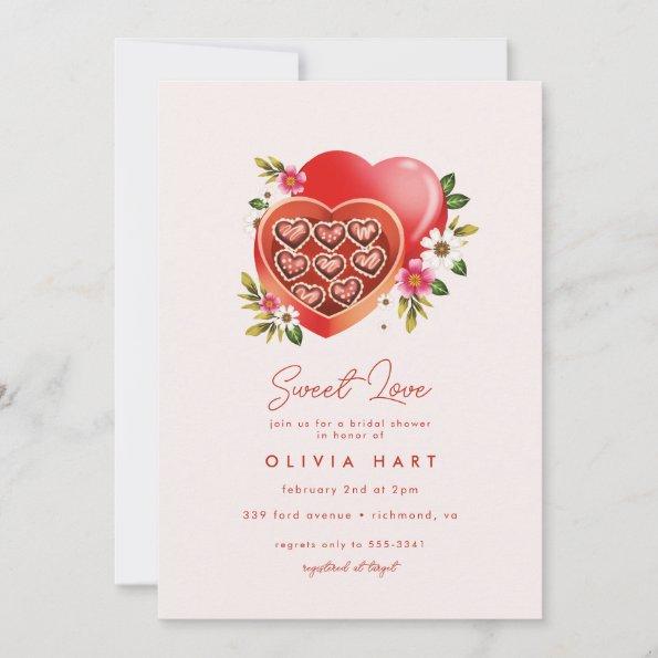 Red Heart Chocolate Valentine's Day Bridal Shower Invitations