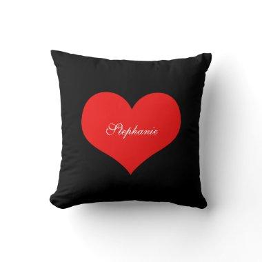 Red Heart Custom Name Monograms Gift Favor Black Throw Pillow